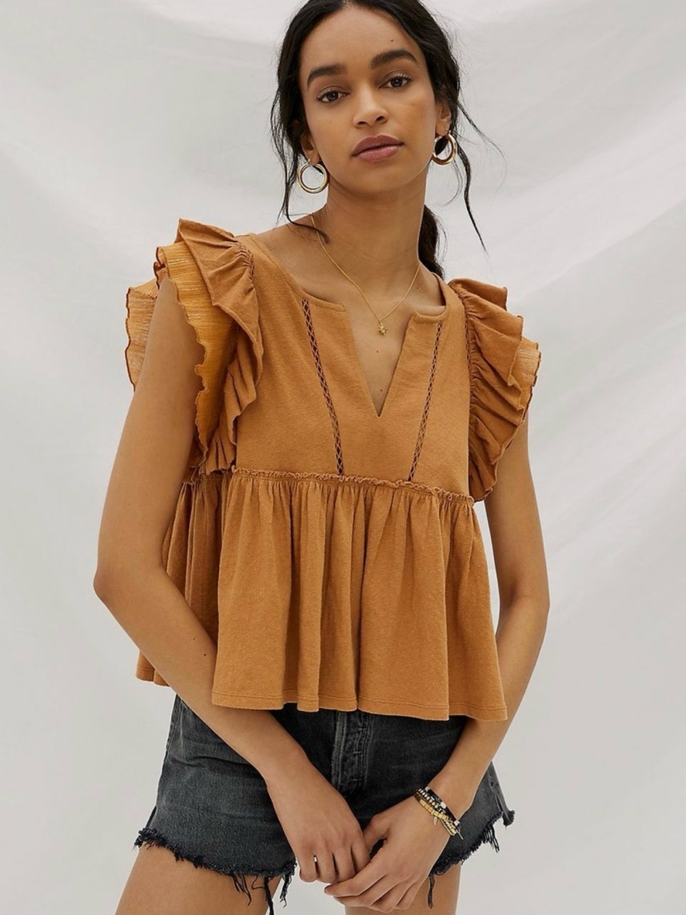 Anthropologie Caroline Ruffled Babydoll Top